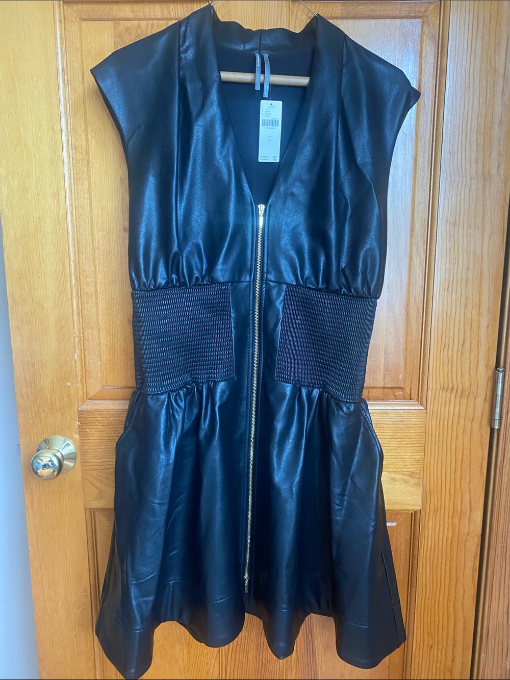 Anthropologie Black Faux Leather Zip-Front Mini Dress
